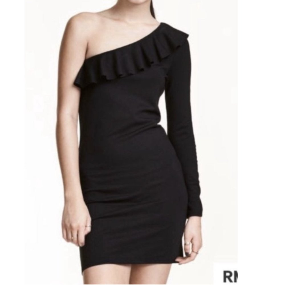 One shoulder long sleeve ruffle dress